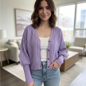 Lavender Button-Up Cardigan Sweater